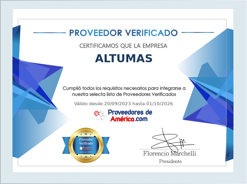 Certificado de Proveedor Verificado de ALTUMAS