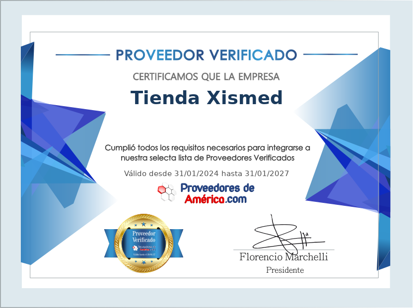 Certificado de Proveedor Verificado de Tienda Xismed