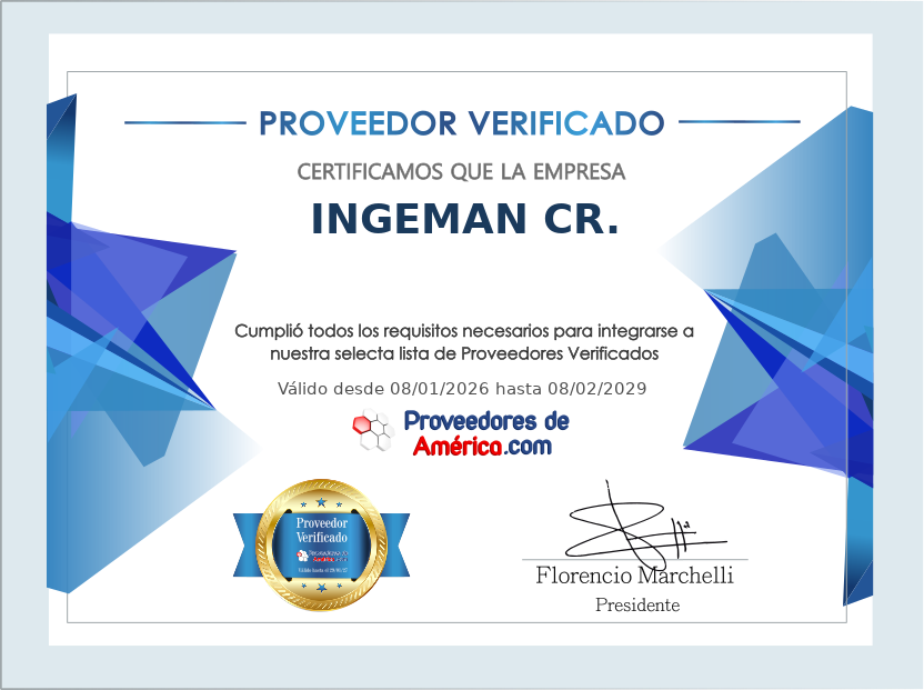 Certificado de Proveedor Verificado de INGEMAN CR.
