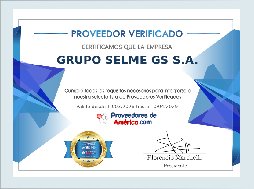 Certificado de Proveedor Verificado de GRUPO SELME GS S.A.