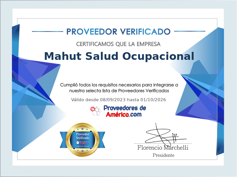 Certificado de Proveedor Verificado de Mahut Salud Ocupacional