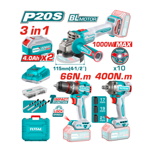 HE/COMBO PISTOLA IMPACTO + ESMERILADORA TOTAL 20V