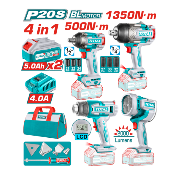 HE/COMBO PISTOLA IMPACTO 1350 NM + LINTERNA TOTAL 20V