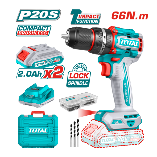 HE/TALADRO TOTAL 20V BL 1/2 PERC 66Nm. 2BAT C/E
