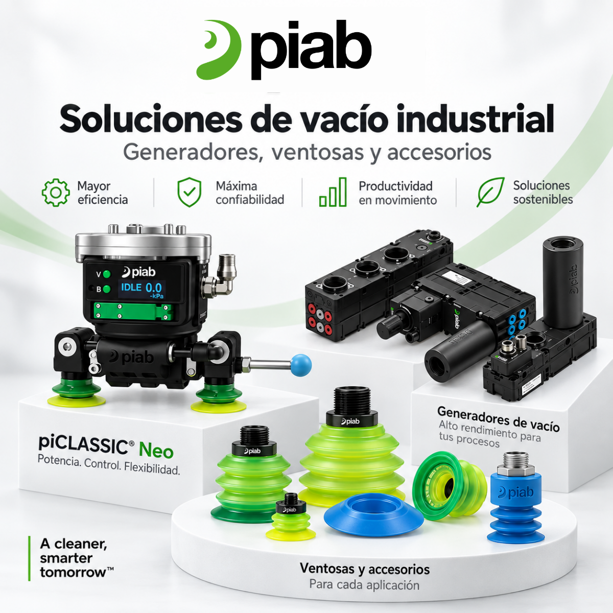 Sistemas de vacío industrial Piab – Generadores, ventosas y accesorios