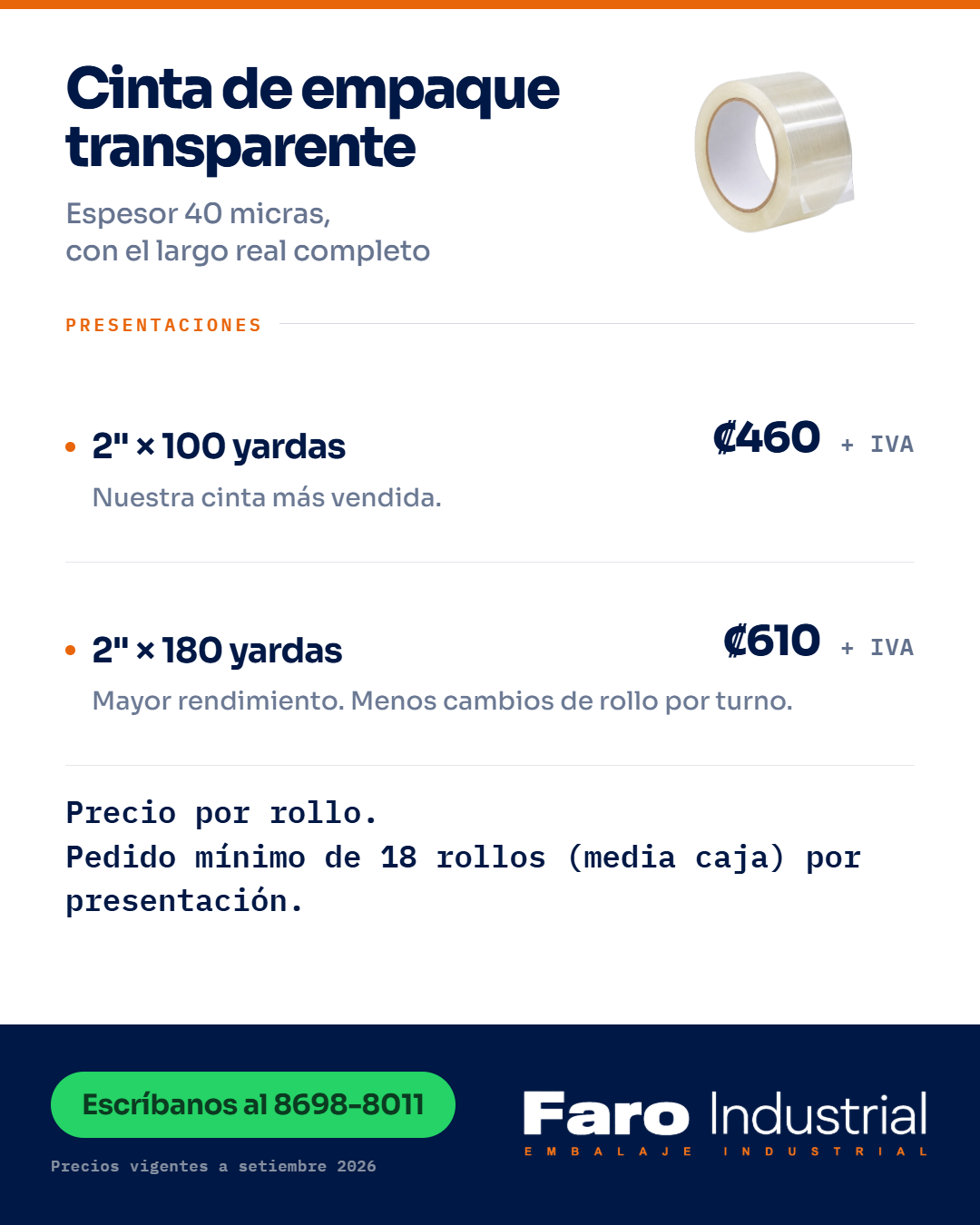 Cinta adhesiva de Empaque - Transparente 2" x 100 yardas x 40 micras - imagen 8