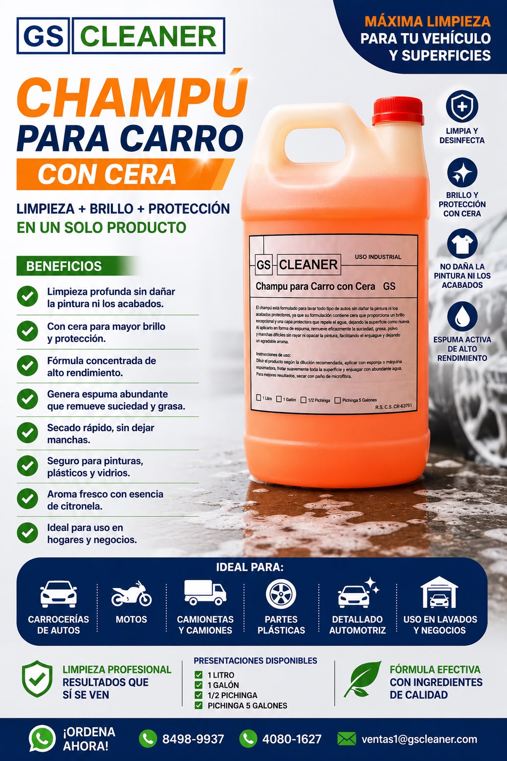 Champú para carro con cera